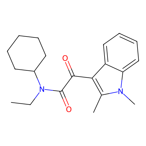 N-cyclohexyl-2-(1,2-dimethyl-1H-indol-3-yl)-N-ethyl-2-oxoacetamide structure