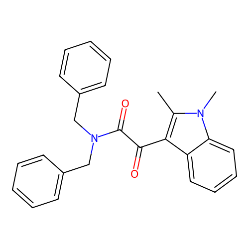 N,N-dibenzyl-2-(1,2-dimethyl-1H-indol-3-yl)-2-oxoacetamide structure