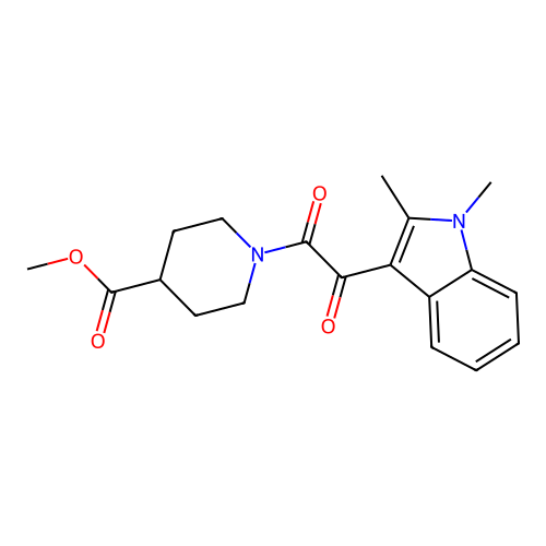 methyl 1-(2-(1,2-dimethyl-1H-indol-3-yl)-2-oxoacetyl)piperidine-4-carboxylate structure