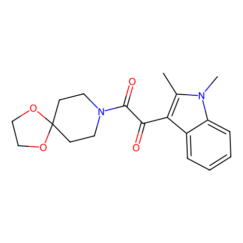 1-(1,2-dimethylindol-3-yl)-2-(1,4-dioxa-8-azaspiro[4.5]decan-8-yl)ethane-1,2-dione structure