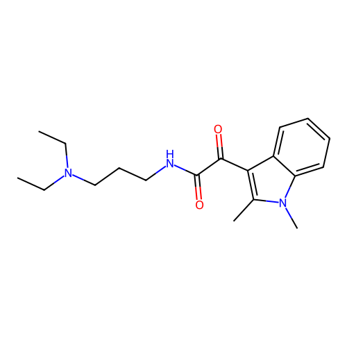 N-[3-(diethylamino)propyl]-2-(1,2-dimethylindol-3-yl)-2-oxoacetamide structure