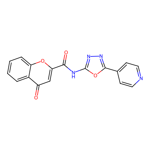 4-oxo-N-(5-(pyridin-4-yl)-1,3,4-oxadiazol-2-yl)-4H-chromene-2-carboxamide structure