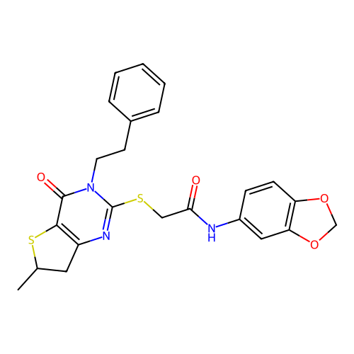 N-(2H-1,3-benzodioxol-5-yl)-2-{[6-methyl-4-oxo-3-(2-phenylethyl)-3H,4H,6H,7H-thieno[3,2-d]pyrimidin-2-yl]sulfanyl}acetamide structure