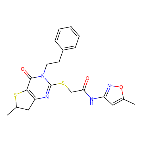 N-(5-methyl-1,2-oxazol-3-yl)-2-{[6-methyl-4-oxo-3-(2-phenylethyl)-3H,4H,6H,7H-thieno[3,2-d]pyrimidin-2-yl]sulfanyl}acetamide structure