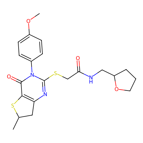2-((3-(4-methoxyphenyl)-6-methyl-4-oxo-3,4,6,7-tetrahydrothieno[3,2-d]pyrimidin-2-yl)thio)-N-((tetrahydrofuran-2-yl)methyl)acetamide structure