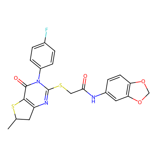 N-(2H-1,3-benzodioxol-5-yl)-2-{[3-(4-fluorophenyl)-6-methyl-4-oxo-3H,4H,6H,7H-thieno[3,2-d]pyrimidin-2-yl]sulfanyl}acetamide structure