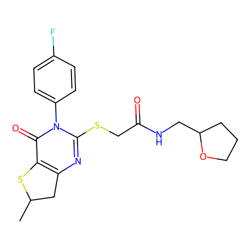 2-((3-(4-fluorophenyl)-6-methyl-4-oxo-3,4,6,7-tetrahydrothieno[3,2-d]pyrimidin-2-yl)thio)-N-((tetrahydrofuran-2-yl)methyl)acetamide structure