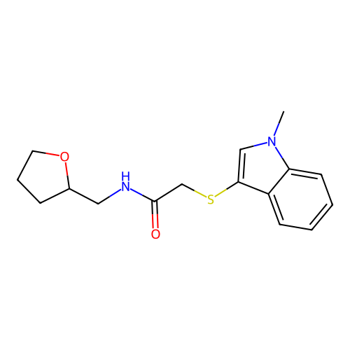 2-(1-methylindol-3-yl)sulfanyl-N-(oxolan-2-ylmethyl)acetamide structure