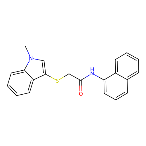 2-(1-methylindol-3-yl)sulfanyl-N-naphthalen-1-ylacetamide structure