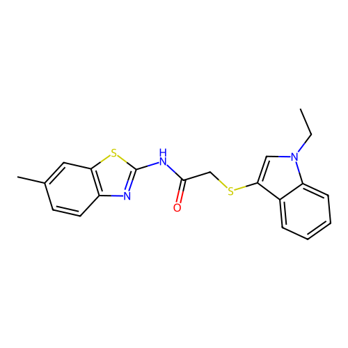 2-((1-ethyl-1H-indol-3-yl)thio)-N-(6-methylbenzo[d]thiazol-2-yl)acetamide structure