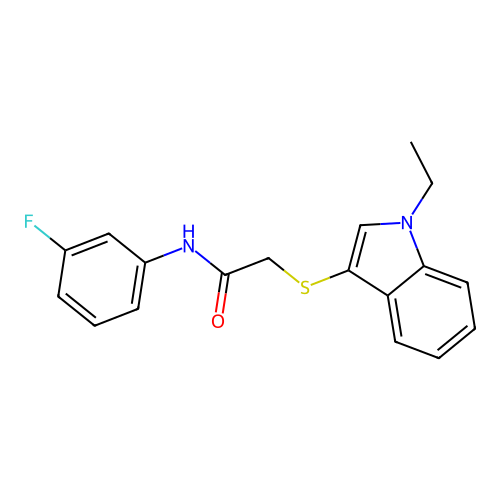 2-((1-ethyl-1H-indol-3-yl)thio)-N-(3-fluorophenyl)acetamide structure