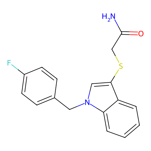 2-((1-(4-fluorobenzyl)-1H-indol-3-yl)thio)acetamide structure
