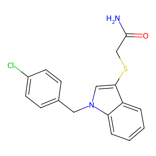 2-((1-(4-chlorobenzyl)-1H-indol-3-yl)thio)acetamide structure