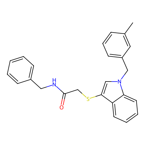 N-benzyl-2-((1-(3-methylbenzyl)-1H-indol-3-yl)thio)acetamide structure