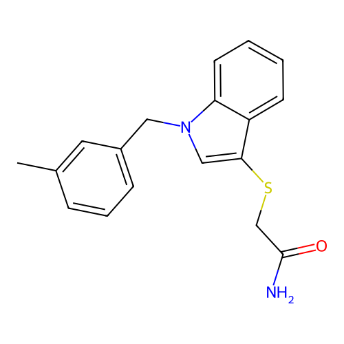 2-[1-[(3-Methylphenyl)methyl]indol-3-yl]sulfanylacetamide structure