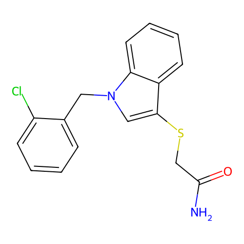 2-((1-(2-chlorobenzyl)-1H-indol-3-yl)thio)acetamide structure