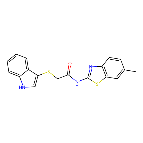 2-(1H-indol-3-ylsulfanyl)-N-(6-methyl-1,3-benzothiazol-2-yl)acetamide structure