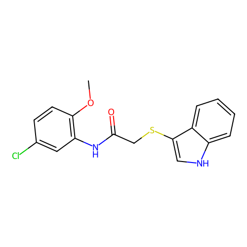 N-(5-chloro-2-methoxyphenyl)-2-(1H-indol-3-ylsulfanyl)acetamide structure