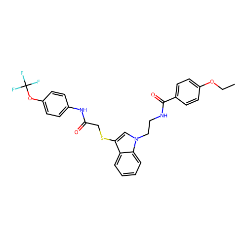 4-ethoxy-N-(2-(3-((2-oxo-2-((4-(trifluoromethoxy)phenyl)amino)ethyl)thio)-1H-indol-1-yl)ethyl)benzamide structure