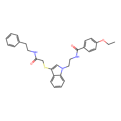 4-ethoxy-N-(2-(3-((2-oxo-2-(phenethylamino)ethyl)thio)-1H-indol-1-yl)ethyl)benzamide structure