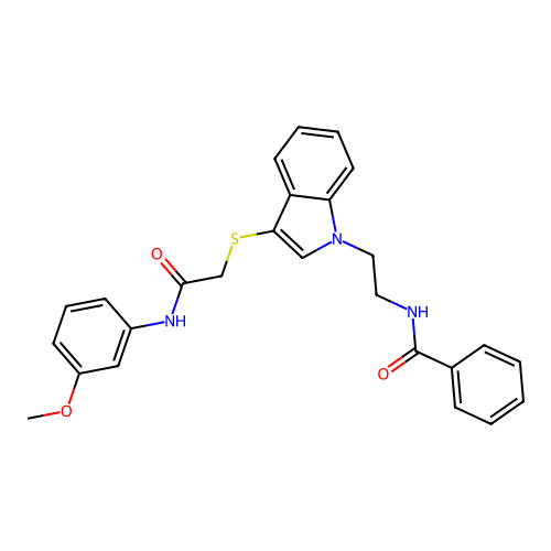 N-(2-(3-((2-((3-methoxyphenyl)amino)-2-oxoethyl)thio)-1H-indol-1-yl)ethyl)benzamide structure