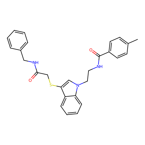 N-(2-(3-((2-(benzylamino)-2-oxoethyl)thio)-1H-indol-1-yl)ethyl)-4-methylbenzamide structure
