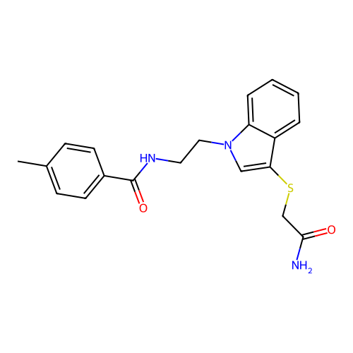 N-(2-(3-((2-amino-2-oxoethyl)thio)-1H-indol-1-yl)ethyl)-4-methylbenzamide structure