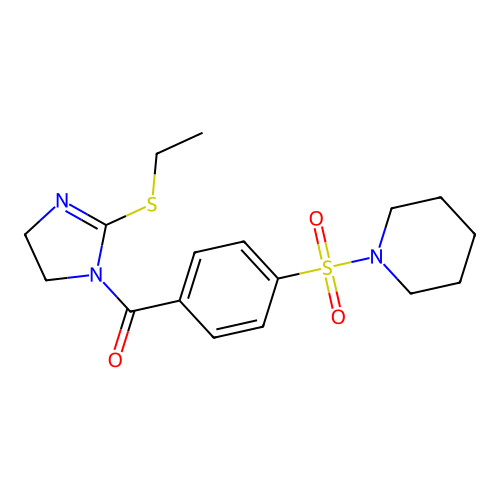 (2-(ethylthio)-4,5-dihydro-1H-imidazol-1-yl)(4-(piperidin-1-ylsulfonyl)phenyl)methanone structure