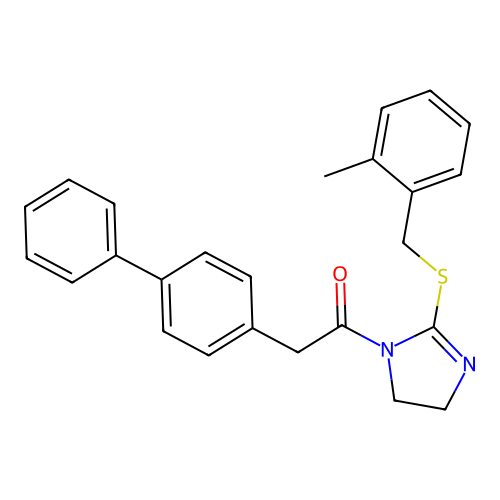 2-([1,1'-biphenyl]-4-yl)-1-(2-((2-methylbenzyl)thio)-4,5-dihydro-1H-imidazol-1-yl)ethanone structure