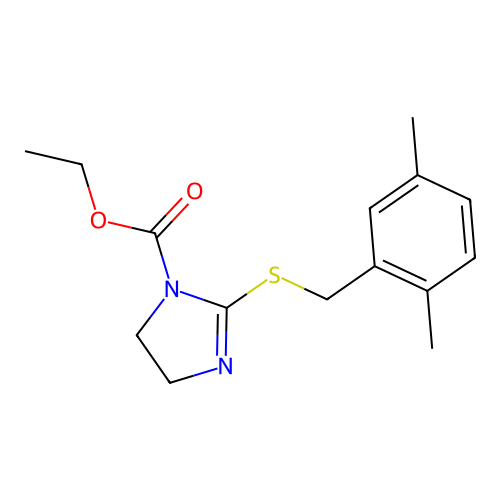 ethyl 2-((2,5-dimethylbenzyl)thio)-4,5-dihydro-1H-imidazole-1-carboxylate structure