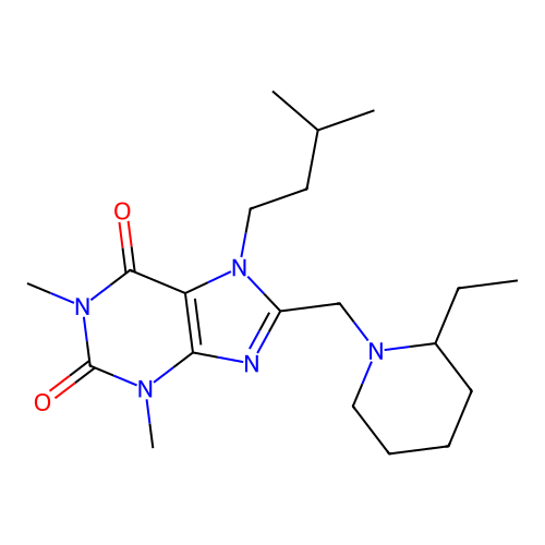 8-[(2-Ethylpiperidin-1-yl)methyl]-1,3-dimethyl-7-(3-methylbutyl)purine-2,6-dione structure