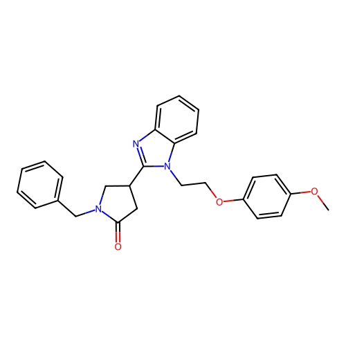 1-benzyl-4-{1-[2-(4-methoxyphenoxy)ethyl]-1H-benzimidazol-2-yl}pyrrolidin-2-one structure