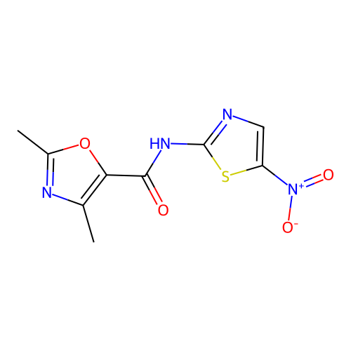 2,4-dimethyl-N-(5-nitrothiazol-2-yl)oxazole-5-carboxamide structure