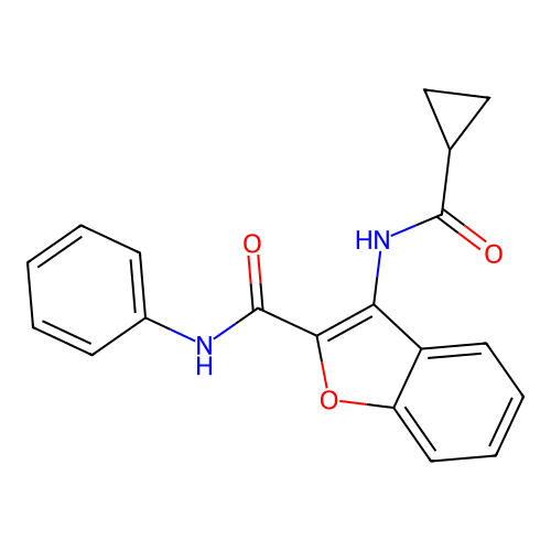 3-(cyclopropanecarbonylamino)-N-phenyl-1-benzofuran-2-carboxamide structure