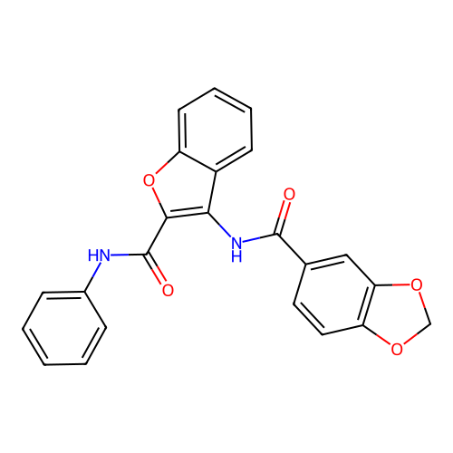 N-(2-(phenylcarbamoyl)benzofuran-3-yl)benzo[d][1,3]dioxole-5-carboxamide structure