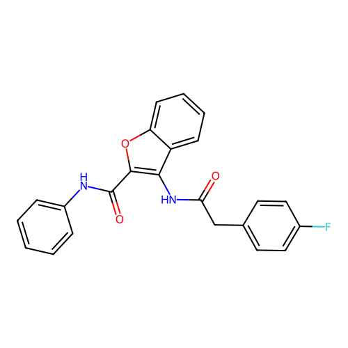 3-(2-(4-fluorophenyl)acetamido)-N-phenylbenzofuran-2-carboxamide structure