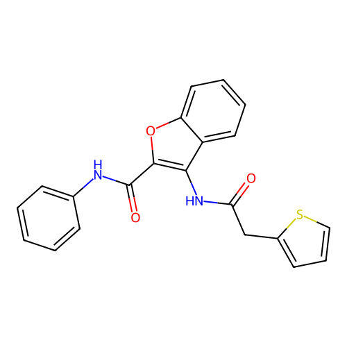N-phenyl-3-(2-(thiophen-2-yl)acetamido)benzofuran-2-carboxamide structure