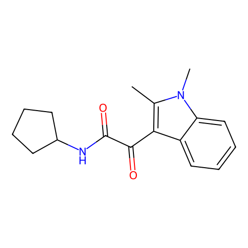 N-cyclopentyl-2-(1,2-dimethyl-1H-indol-3-yl)-2-oxoacetamide structure