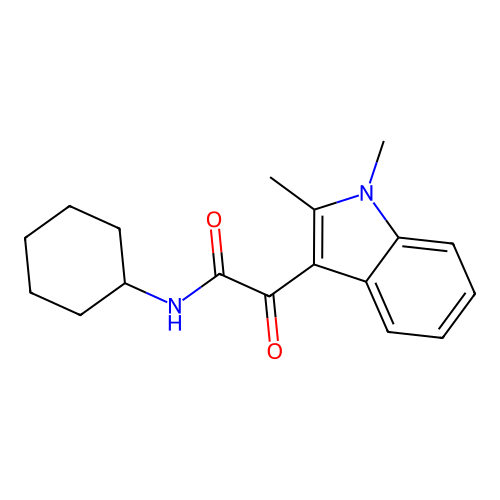 N-cyclohexyl-2-(1,2-dimethyl-1H-indol-3-yl)-2-oxoacetamide structure