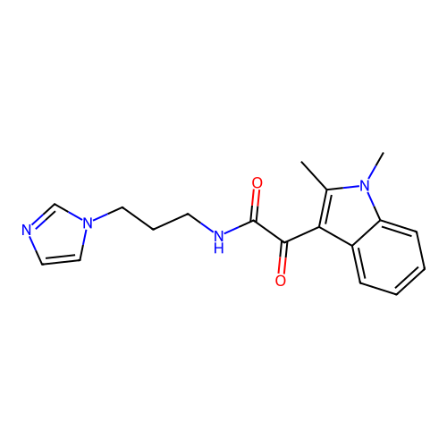 N-(3-(1H-imidazol-1-yl)propyl)-2-(1,2-dimethyl-1H-indol-3-yl)-2-oxoacetamide structure