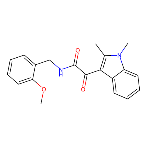 2-(1,2-dimethyl-1H-indol-3-yl)-N-(2-methoxybenzyl)-2-oxoacetamide structure