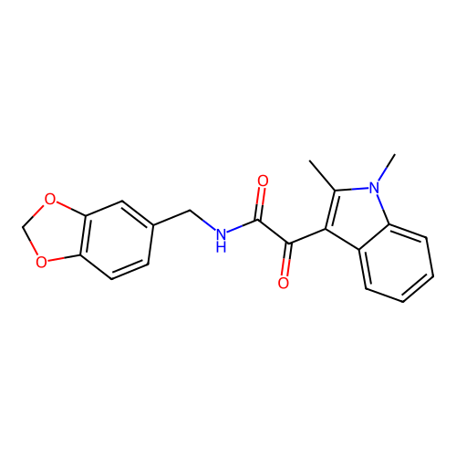 N-(1,3-benzodioxol-5-ylmethyl)-2-(1,2-dimethylindol-3-yl)-2-oxoacetamide structure