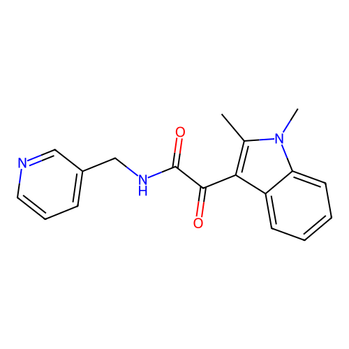 2-(1,2-dimethyl-1H-indol-3-yl)-2-oxo-N-(pyridin-3-ylmethyl)acetamide structure