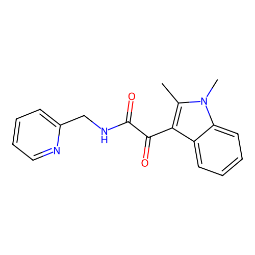2-(1,2-dimethyl-1H-indol-3-yl)-2-oxo-N-(pyridin-2-ylmethyl)acetamide structure