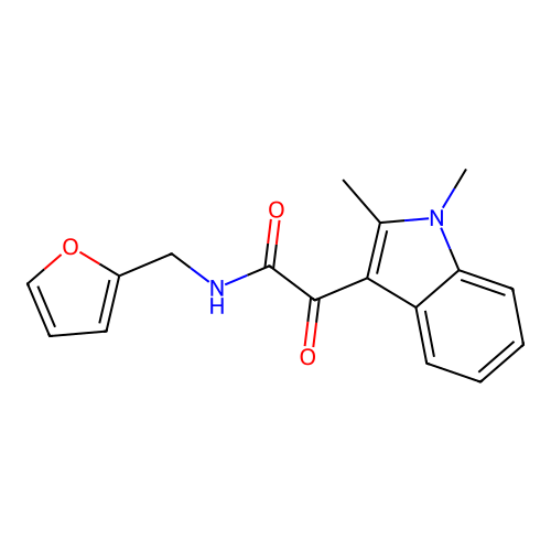 2-(1,2-dimethyl-1H-indol-3-yl)-N-(furan-2-ylmethyl)-2-oxoacetamide structure