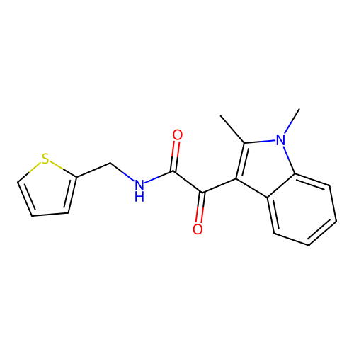 2-(1,2-dimethylindol-3-yl)-2-oxo-N-(thiophen-2-ylmethyl)acetamide structure