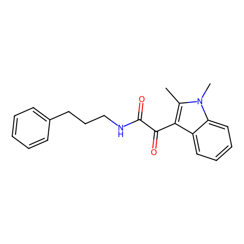 2-(1,2-dimethyl-1H-indol-3-yl)-2-oxo-N-(3-phenylpropyl)acetamide structure