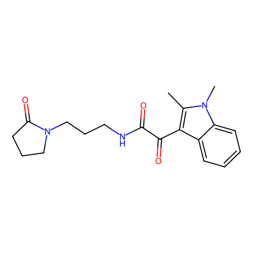 2-(1,2-dimethyl-1H-indol-3-yl)-2-oxo-N-(3-(2-oxopyrrolidin-1-yl)propyl)acetamide structure