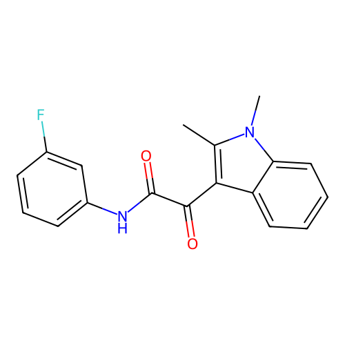 2-(1,2-dimethyl-1H-indol-3-yl)-N-(3-fluorophenyl)-2-oxoacetamide structure