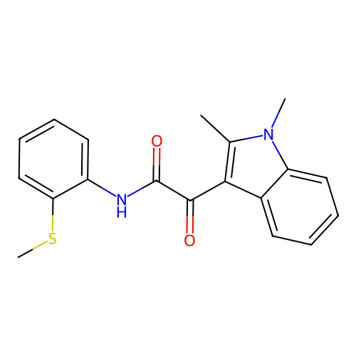 2-(1,2-dimethyl-1H-indol-3-yl)-N-(2-(methylthio)phenyl)-2-oxoacetamide structure